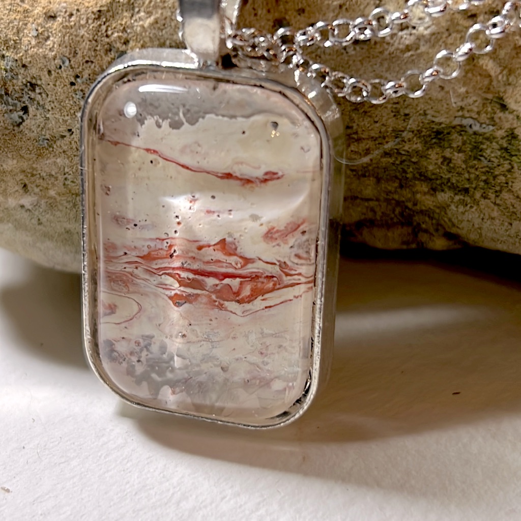 Ooak Miniature Acrylic “Dirty Pour” Painting Necklace Susan Ray, Author/Designer